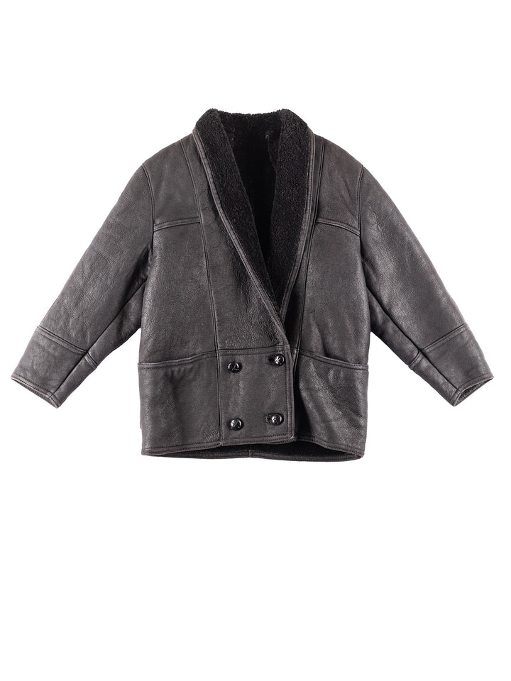 Vintage 90's Women Sheepskin Coat in Black