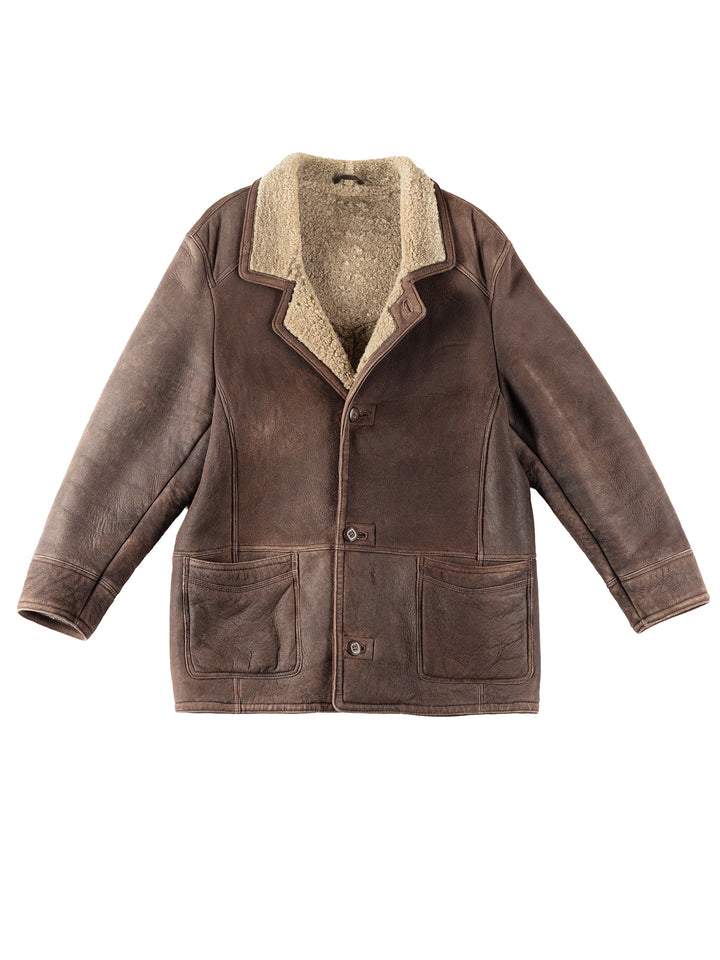 Vintage 80's Men Sheepskin Coat in BrownVN273