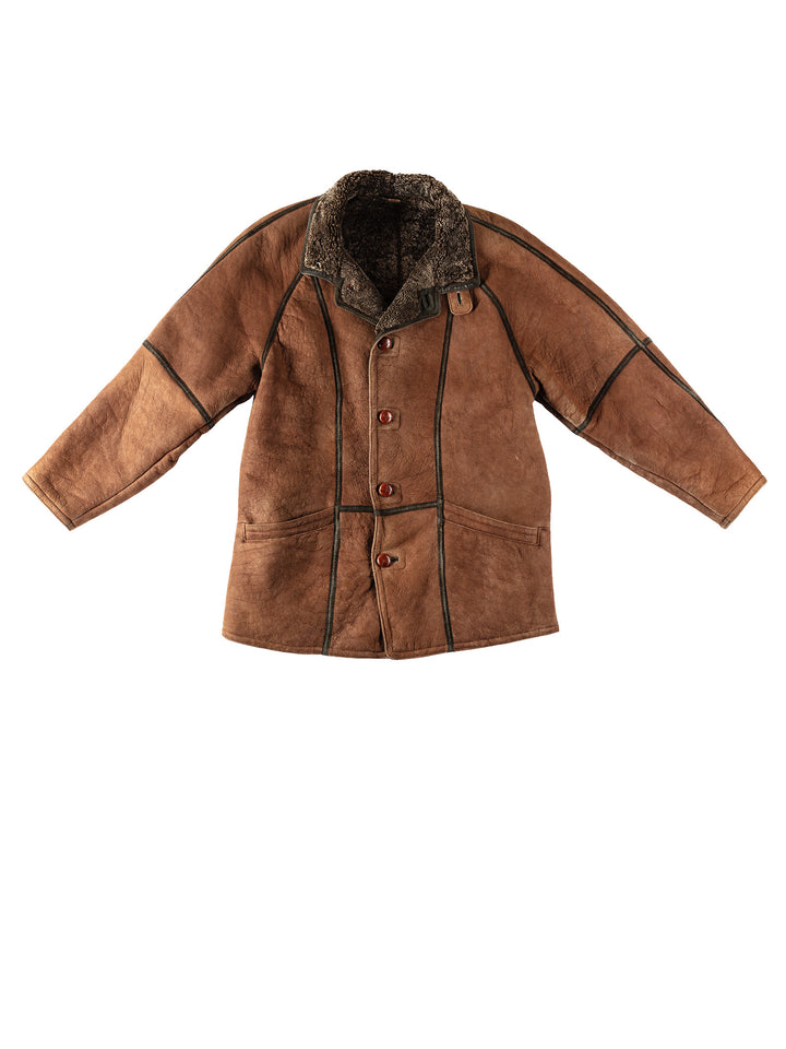 Vintage 80's Men Sheepskin Coat in BrownVN343