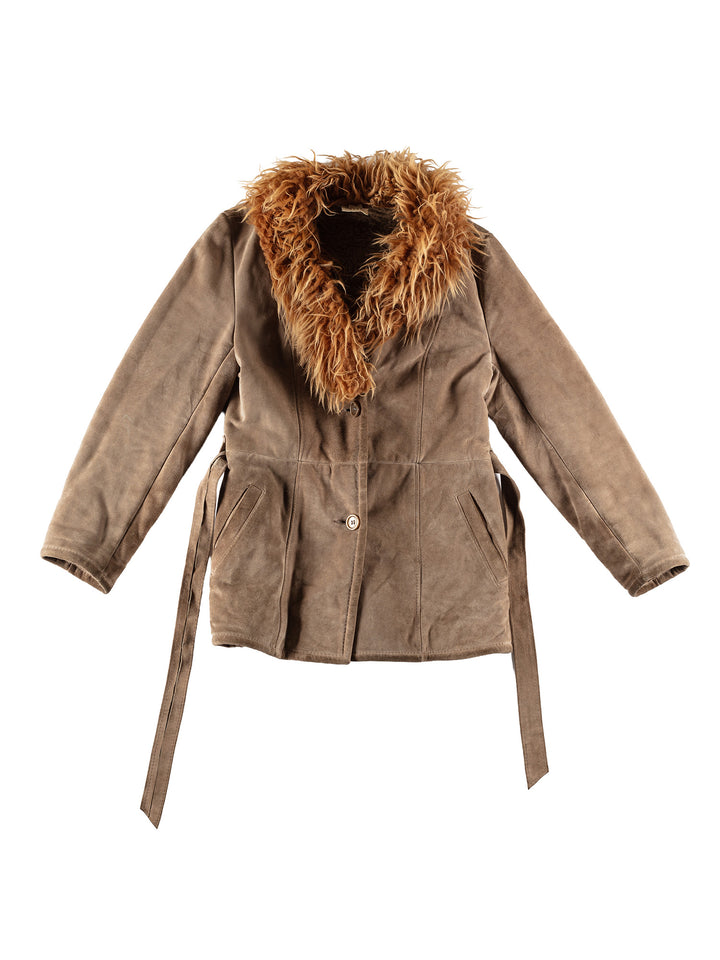 Vintage 70's Women Faux Sheepskin Coat in BeigeMN677