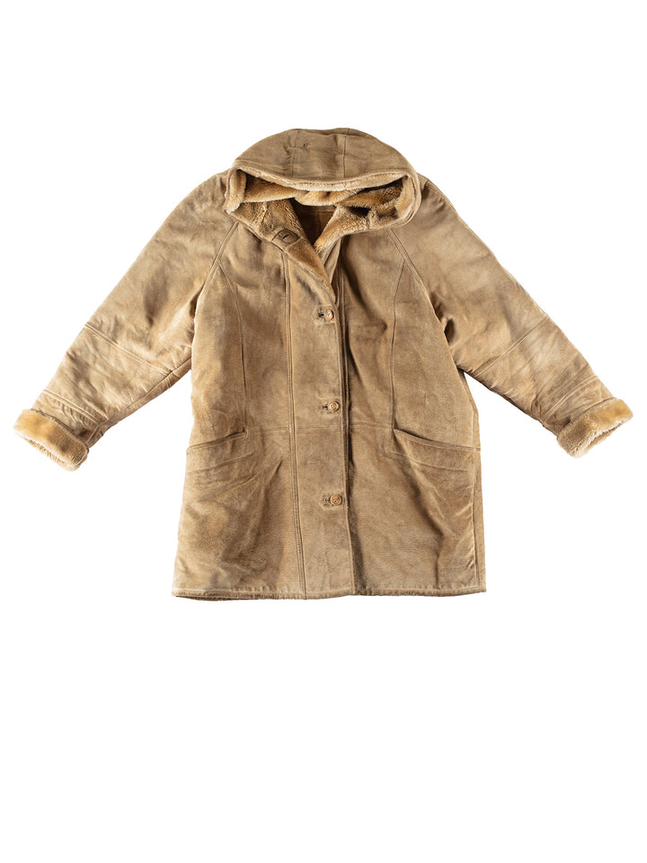 Vintage 80's Women Faux Sheepskin Coat in BeigeMN719