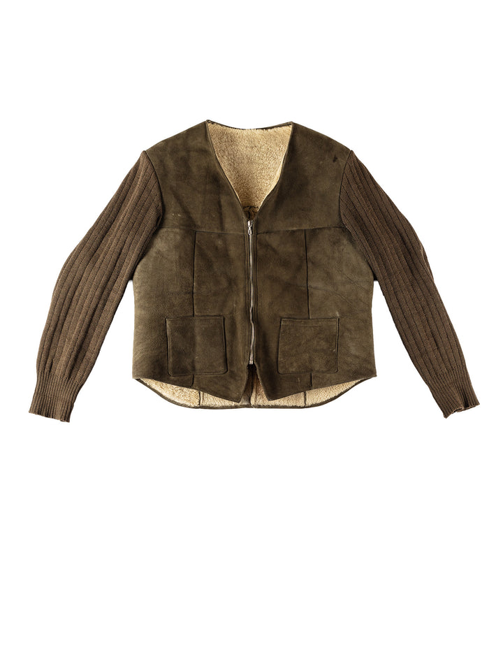 Vintage 80's Women Sheepskin Jacket in KhakiMN518