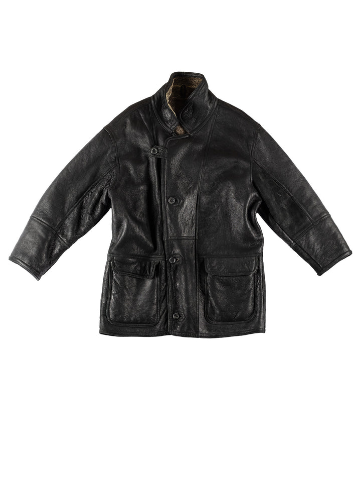 Vintage 80's Men Sheepskin Coat in BlackVN709