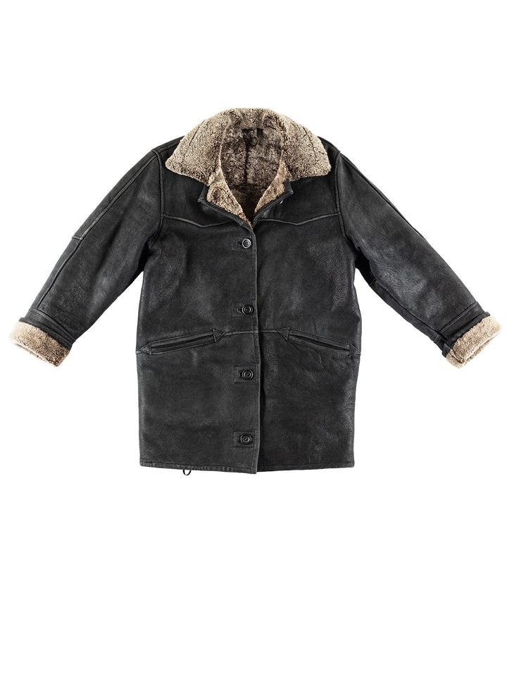 Vintage 80's Women Sheepskin Coat in BlackMN395