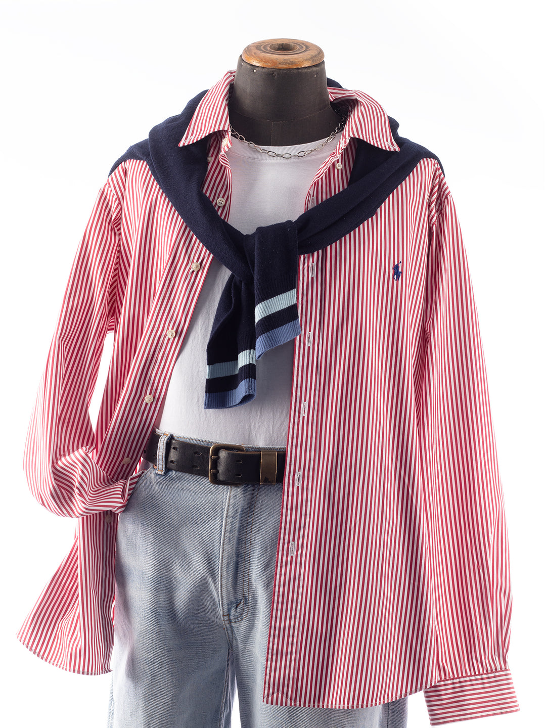 Vintage 90. gadu Vīriešu Ralph Lauren Sarkans Strīpains Krekls 