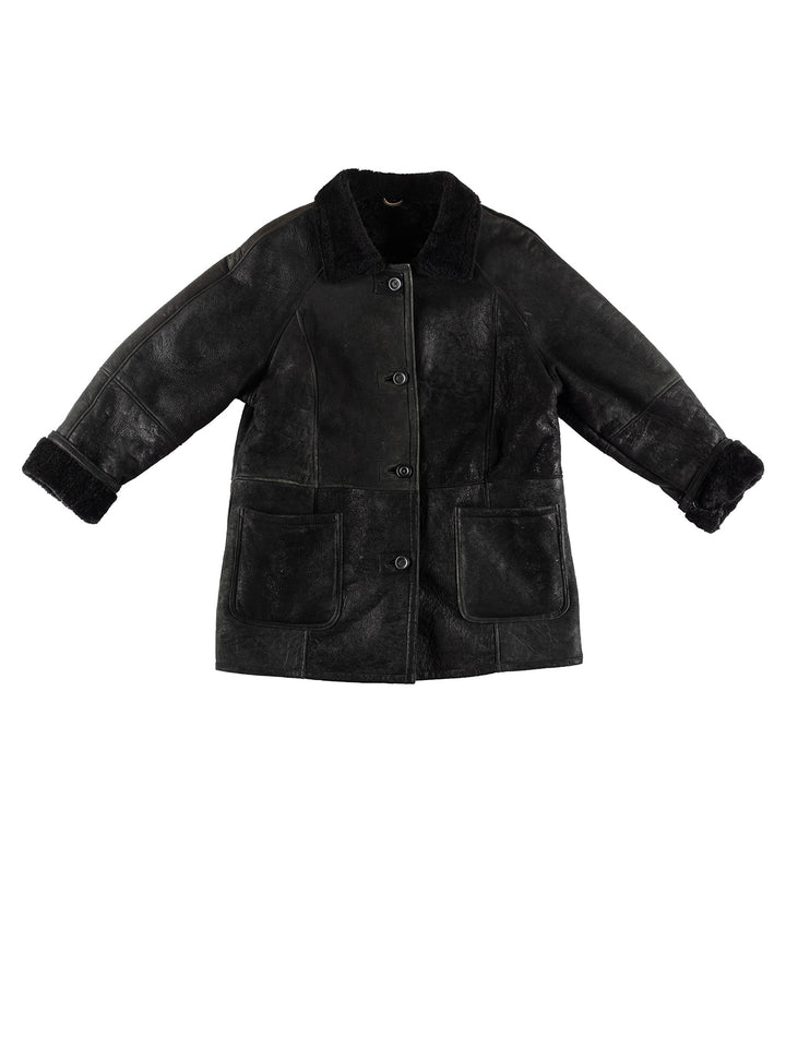 Vintage 80's Women Sheepskin Coat in BlackMN391