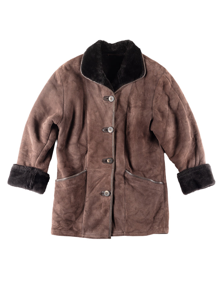 Vintage 90's Women Sheepskin Coat in Brown