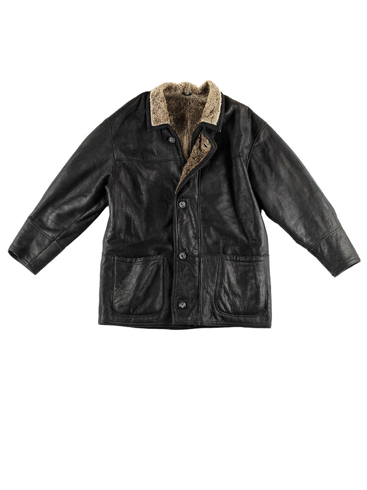 Vintage 80's Men Sheepskin Coat in BlackVN449