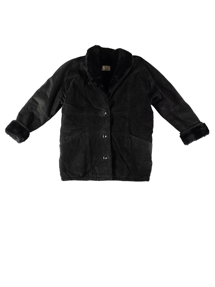 Vintage 80's Women Faux Sheepskin Coat in BlackMN365