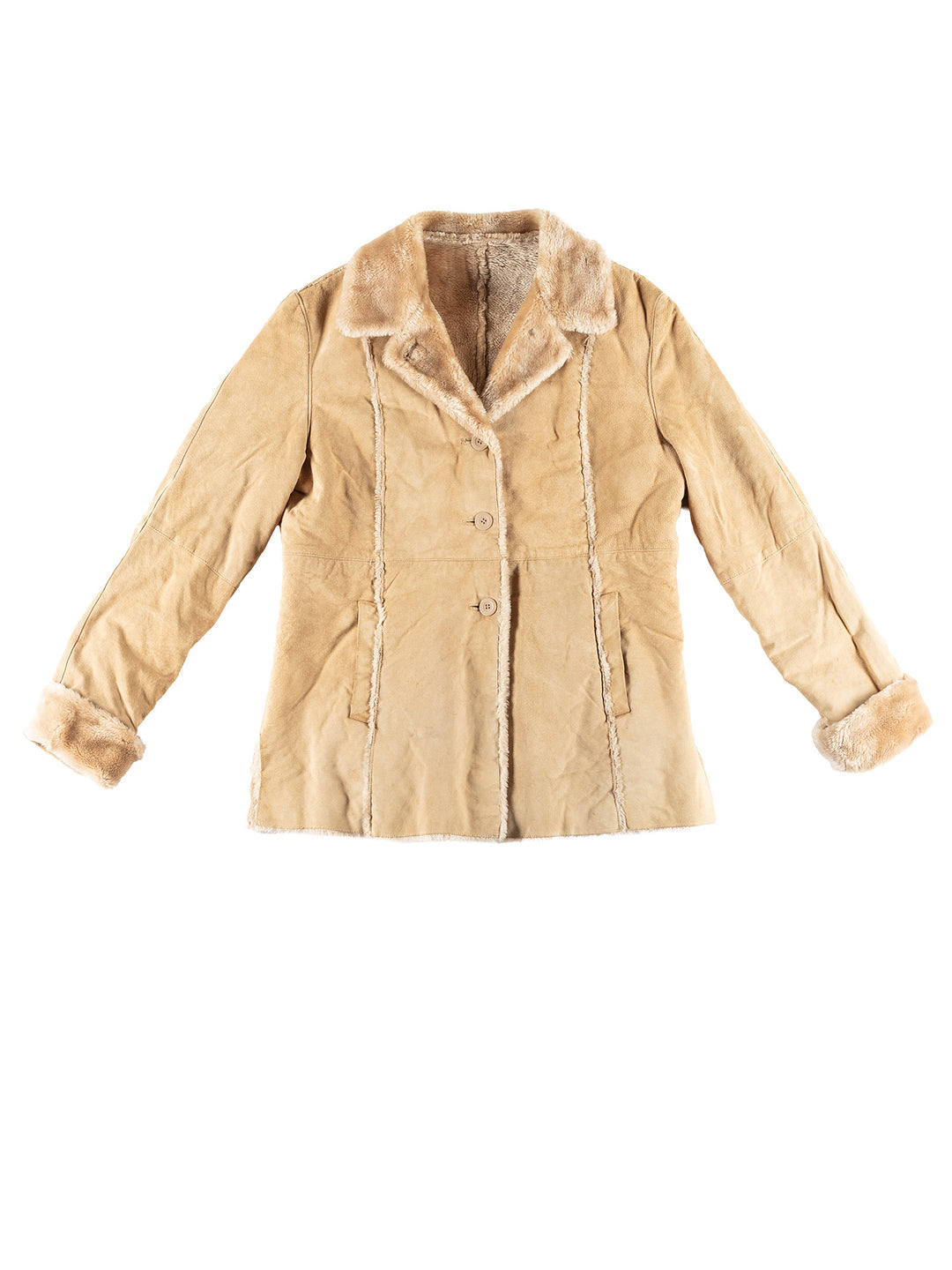 Vintage 80's Women Faux Sheepskin Coat in BeigeMN407