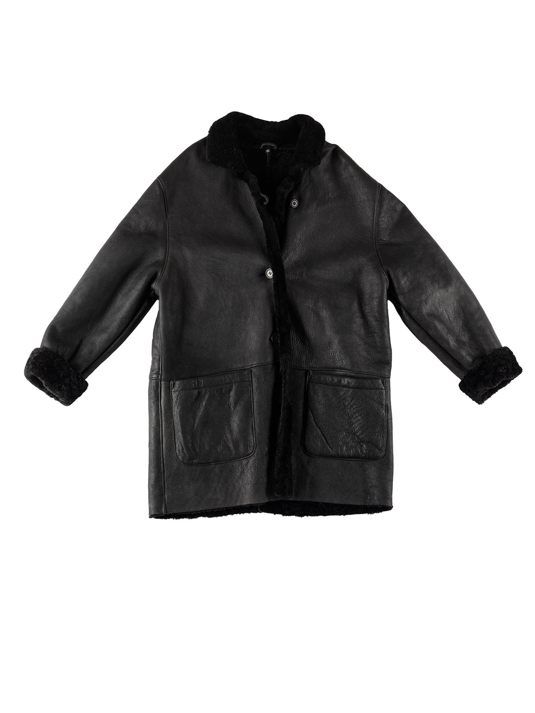 Vintage 80's Women Sheepskin Coat in BlackMN716