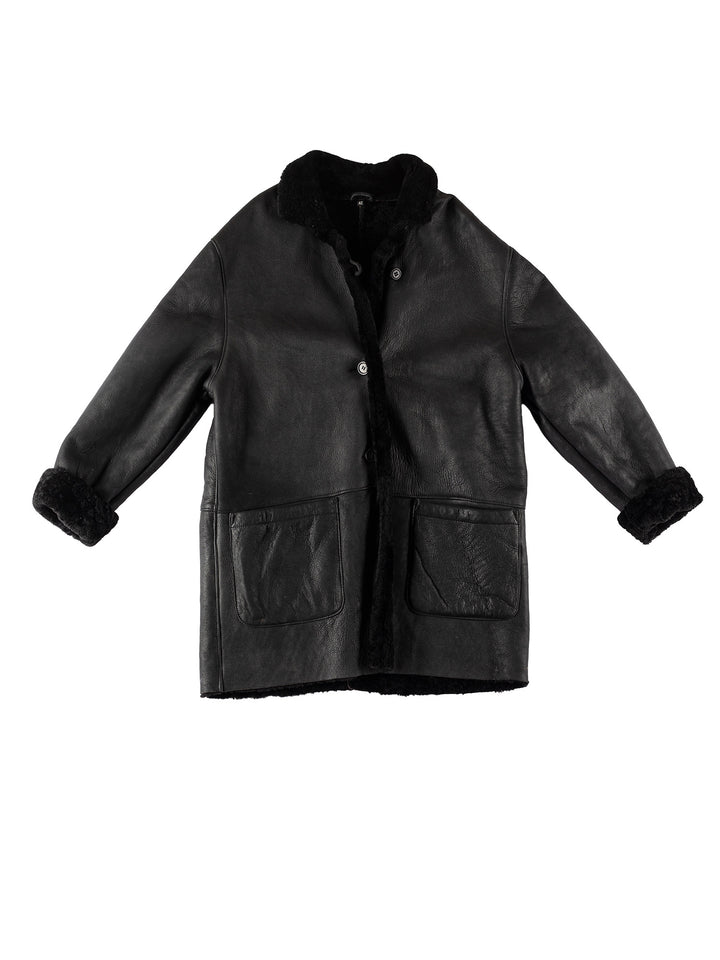 Vintage 80's Women Sheepskin Coat in BlackMN716