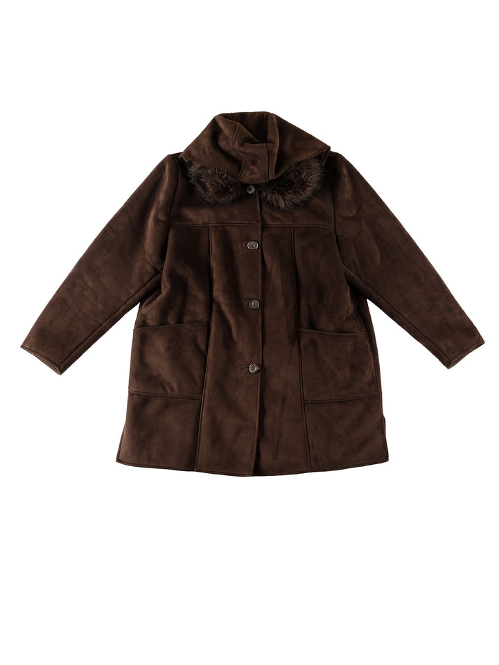 Vintage 80's Women Faux Sheepskin Coat in BrownMN542