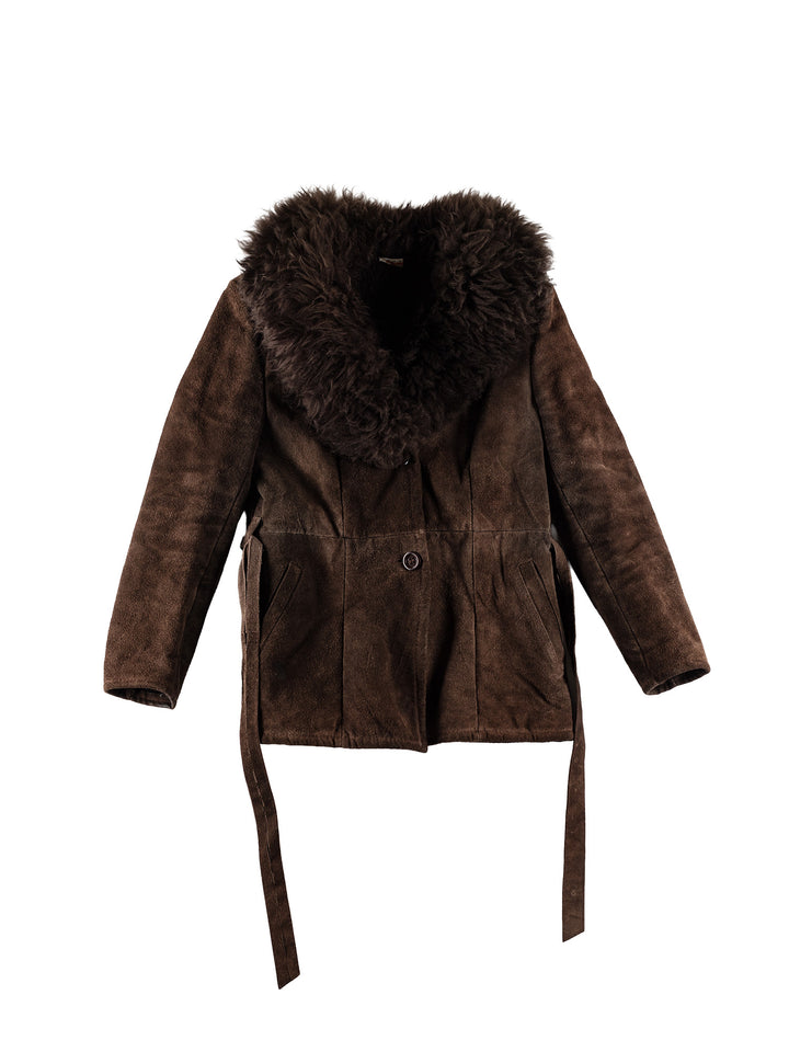 Vintage 70's Women Faux Sheepskin Coat in BrownMN671