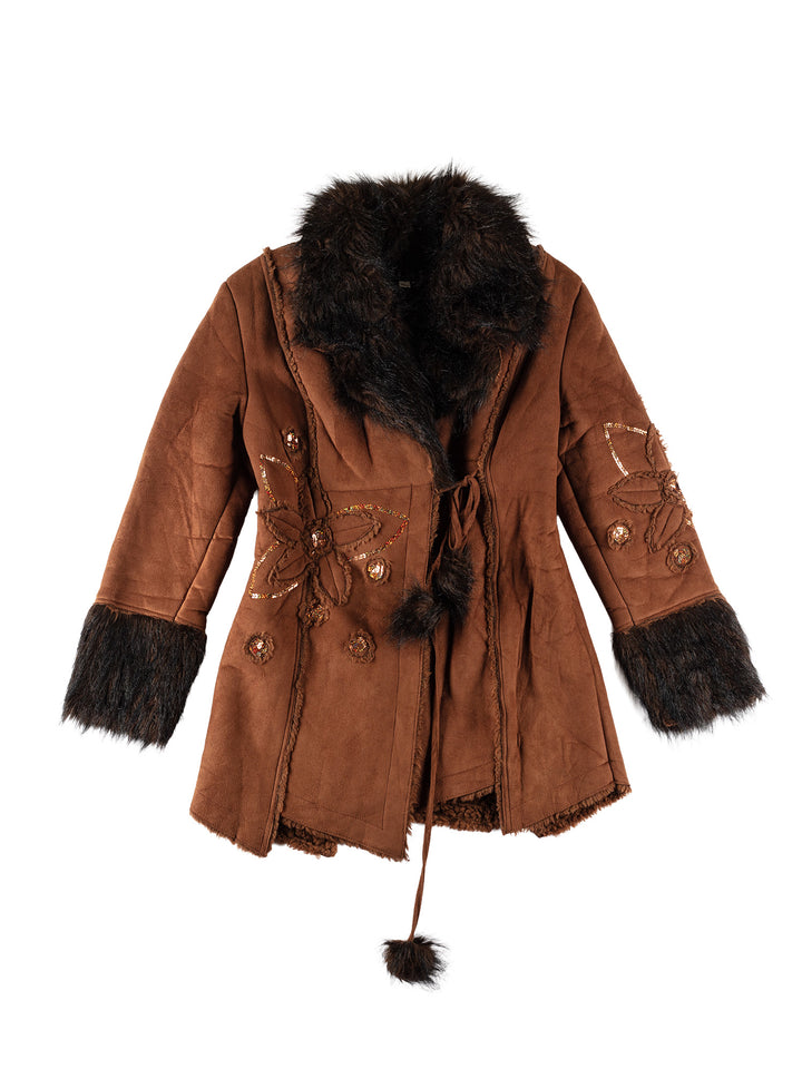 Vintage 70's Women Faux Sheepskin Coat in BrownMN653