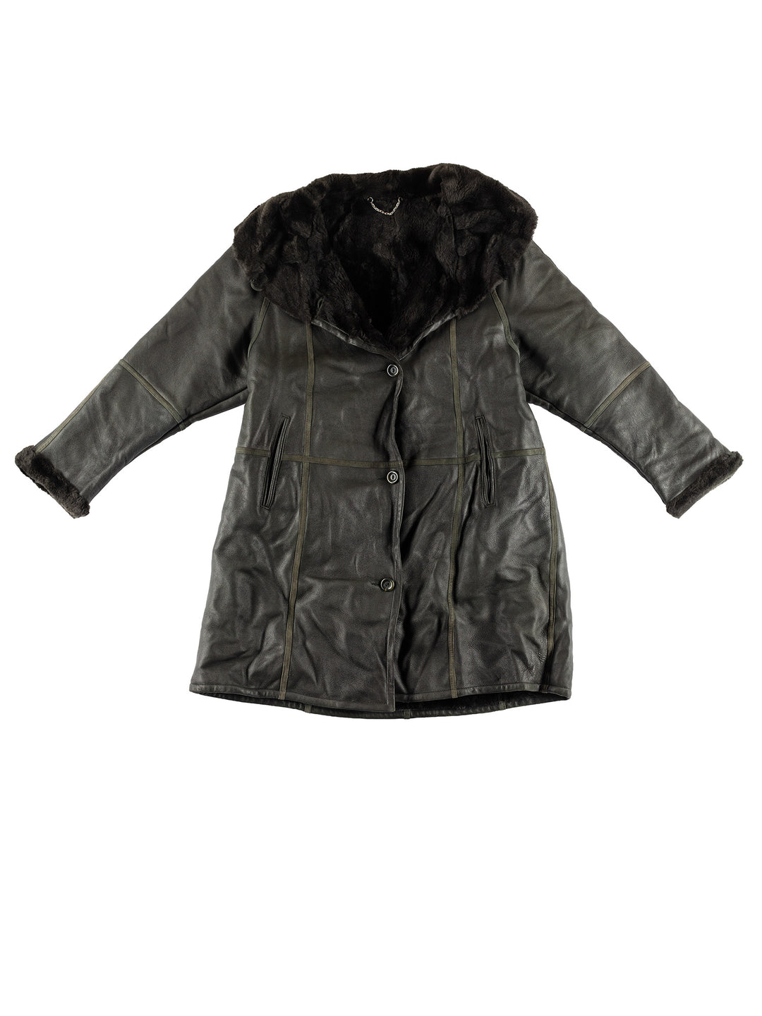 Vintage 80's Women Leather Coat in GreenMN389