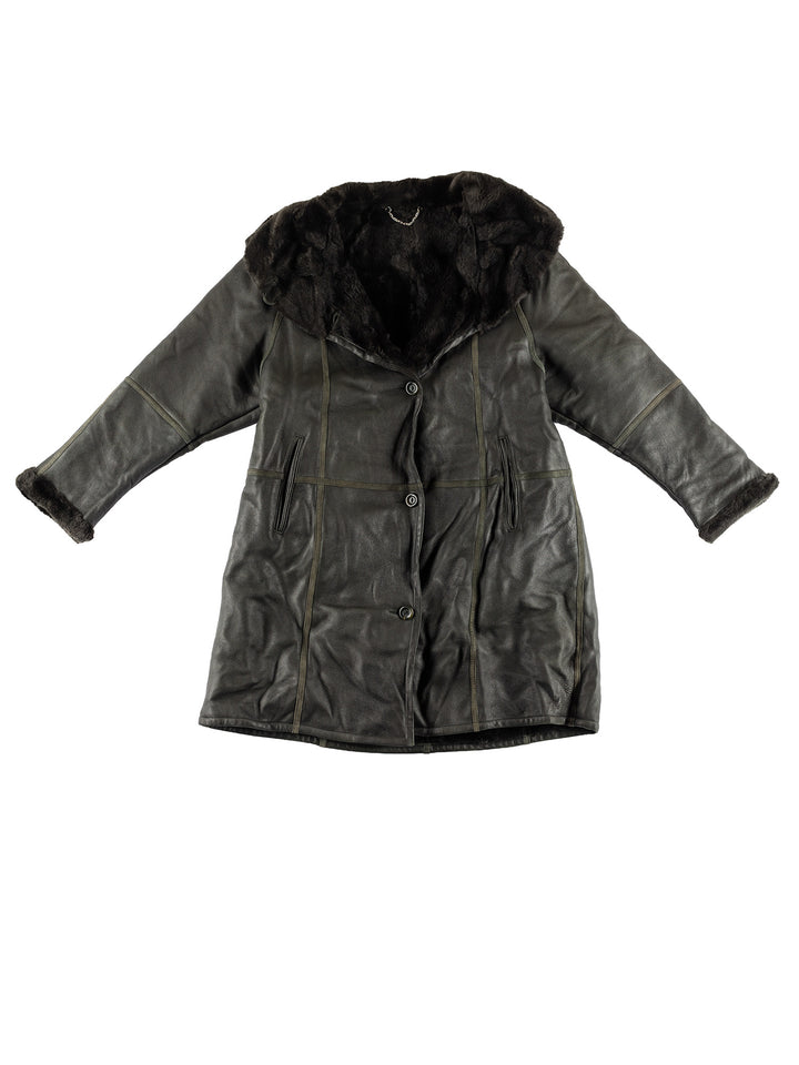 Vintage 80's Women Leather Coat in GreenMN389