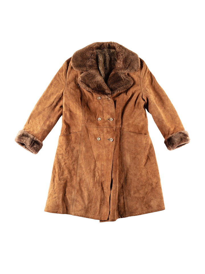 Vintage 70's Women Faux Sheepskin Coat in BrownMN272