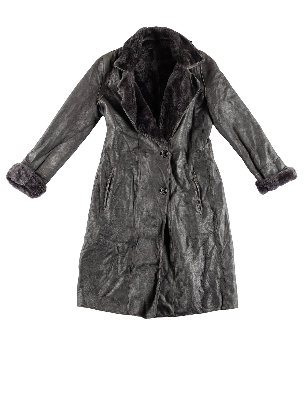 Vintage 70's Women Sheepskin Coat in GrayMN437