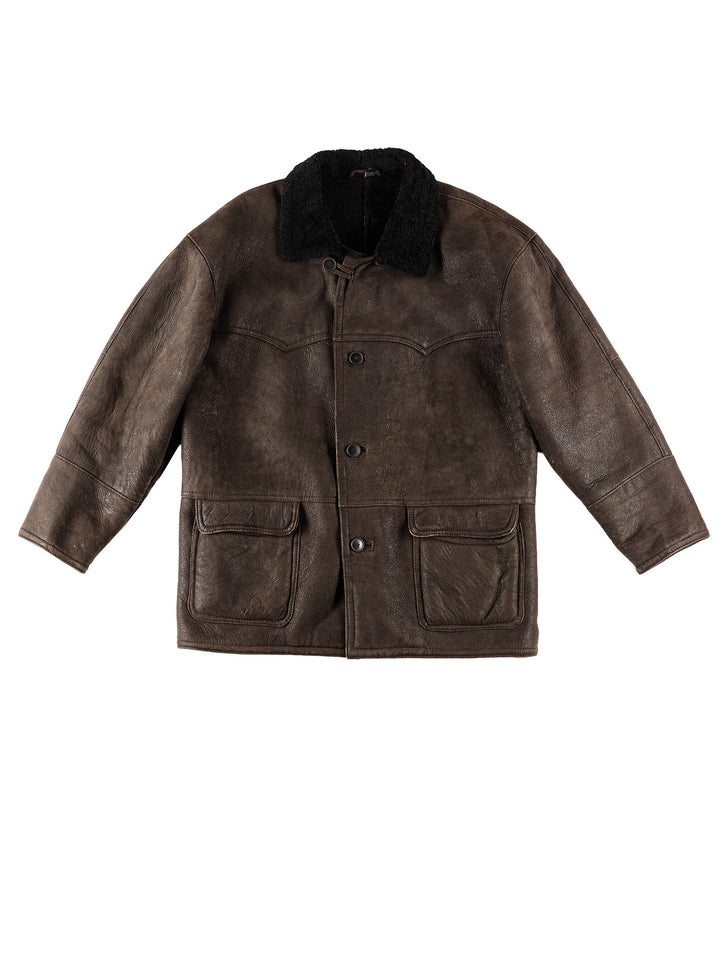 Vintage 80's Men Sheepskin Coat in BrownVN672