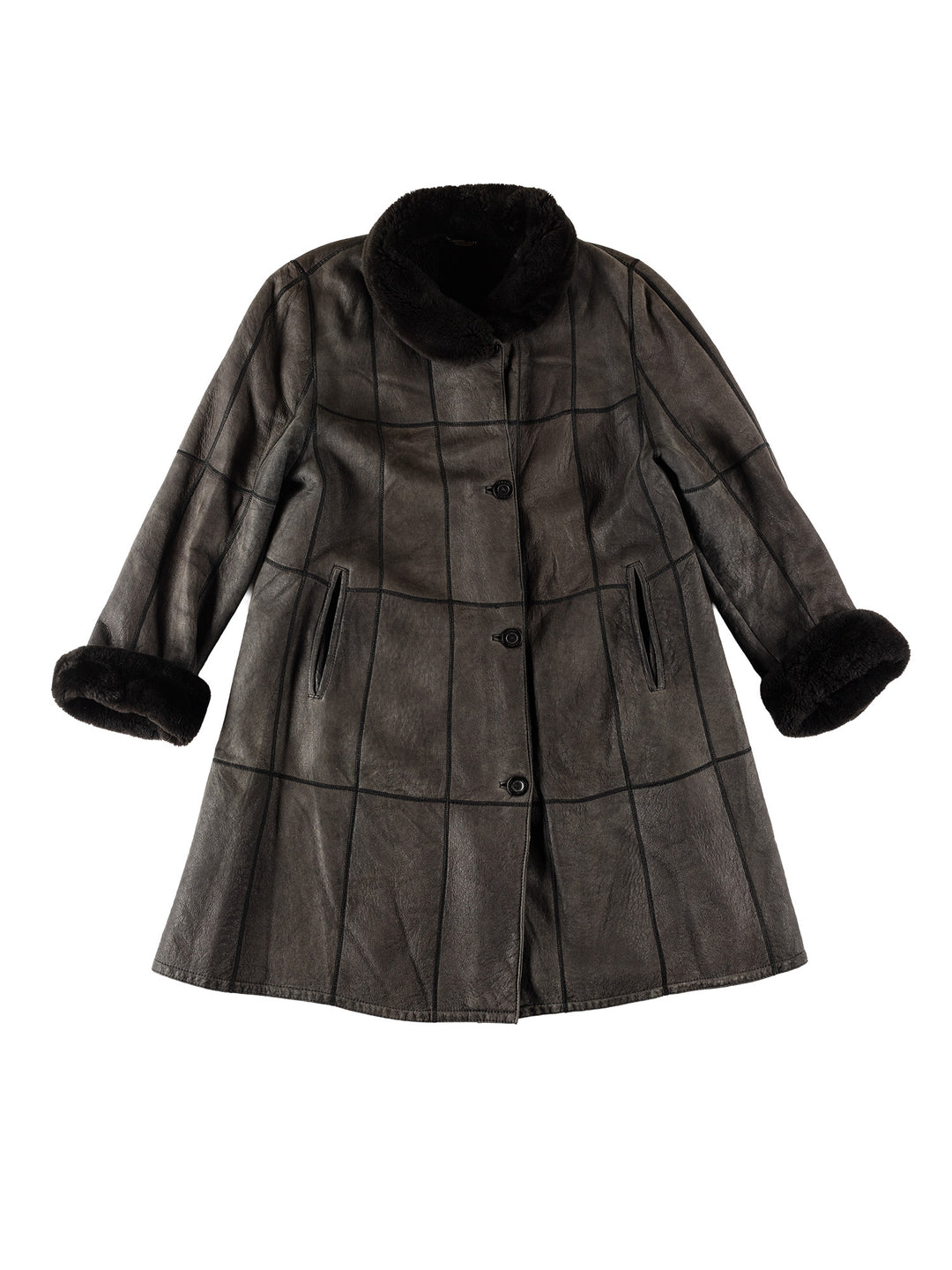 Vintage 80's Women Sheepskin Coat in GrayMN704