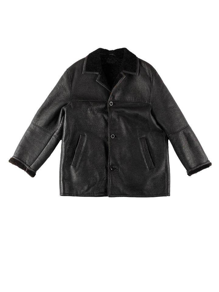 Vintage 80's Men Sheepskin Coat in BlackVN413