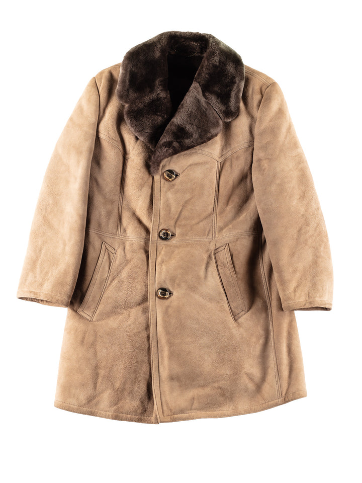 Vintage 70's Men Faux Sheepskin Coat in Beige