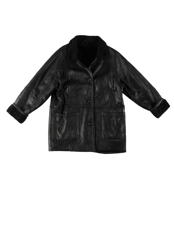 Vintage 80's Women Sheepskin Coat in BlackMN725