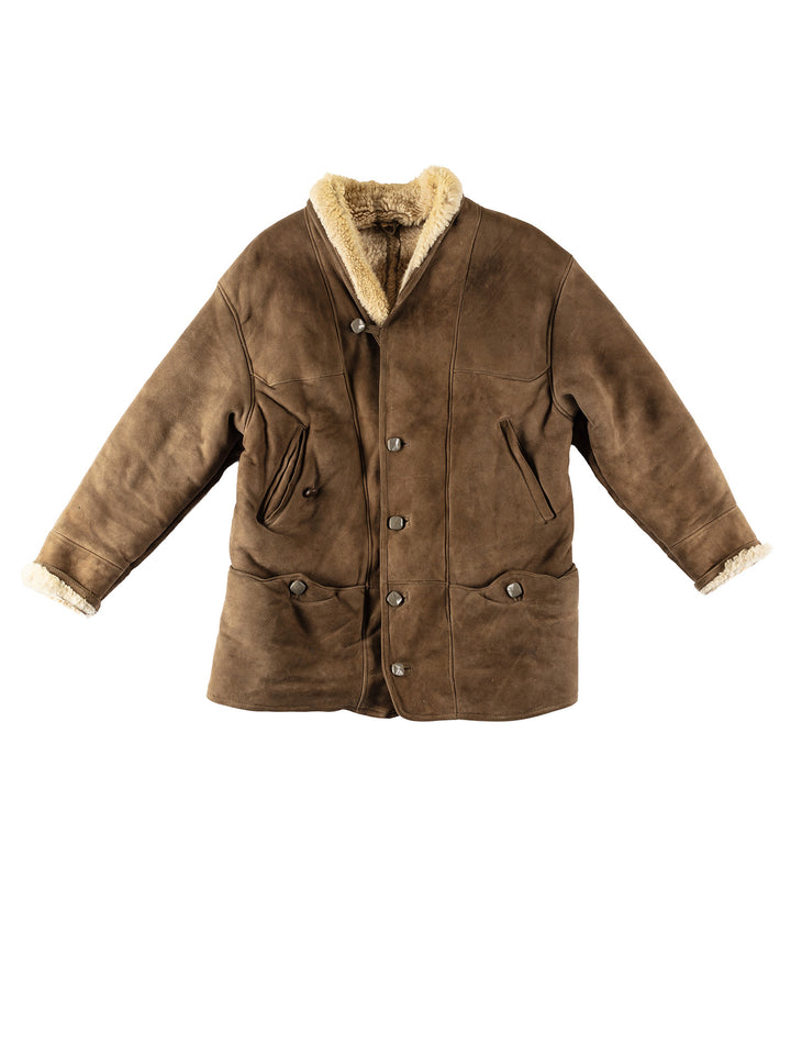 Vintage 80's Men Sheepskin Coat in KhakiVN414