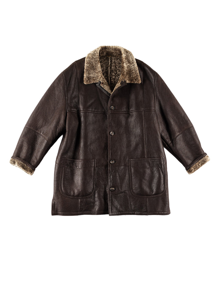Vintage 80's Men Sheepskin Coat in BrownVN656
