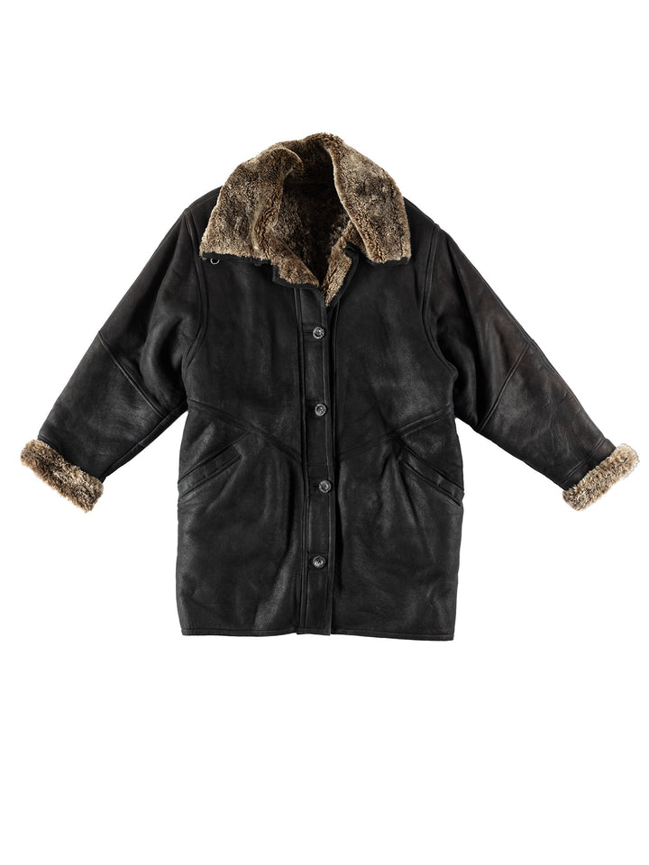 Vintage 80's Women Sheepskin Coat in BlackMN712
