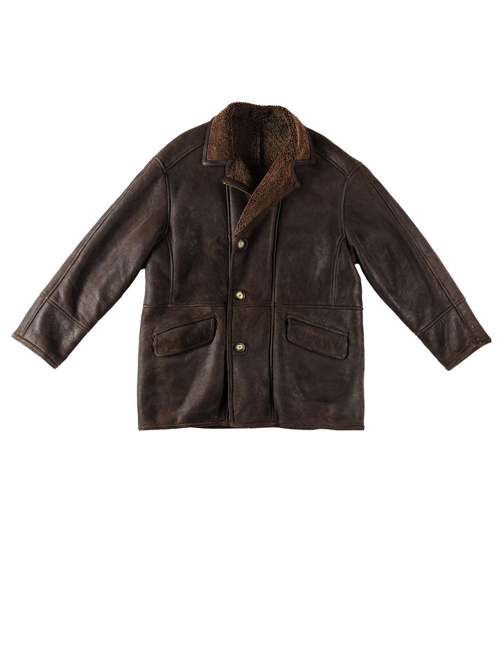 Vintage 80's Men Sheepskin Coat in BrownVN357