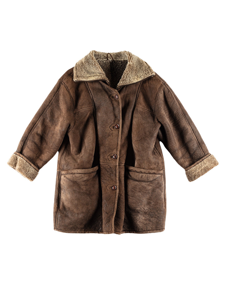 Vintage 80's Women Sheepskin Coat in BrownMN488