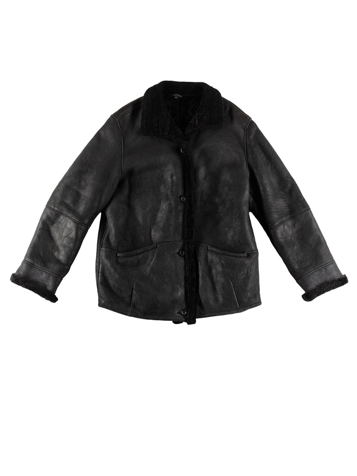 Vintage 80's Women Sheepskin Coat in BlackMN493