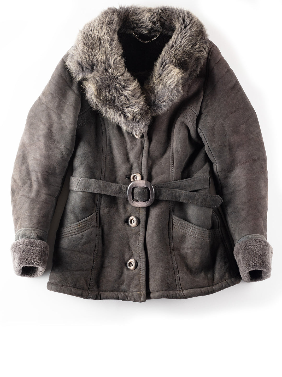Vintage 70's Women Sheepskin Penny Lane Jacket in Gray