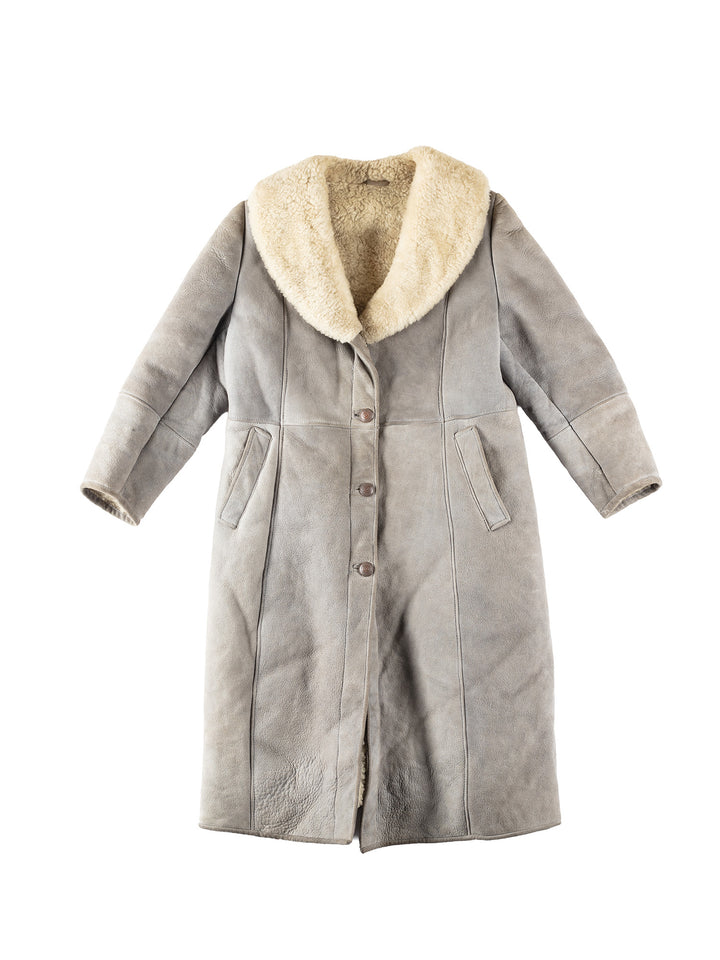 Vintage 80's Women Sheepskin Coat in GrayMN309