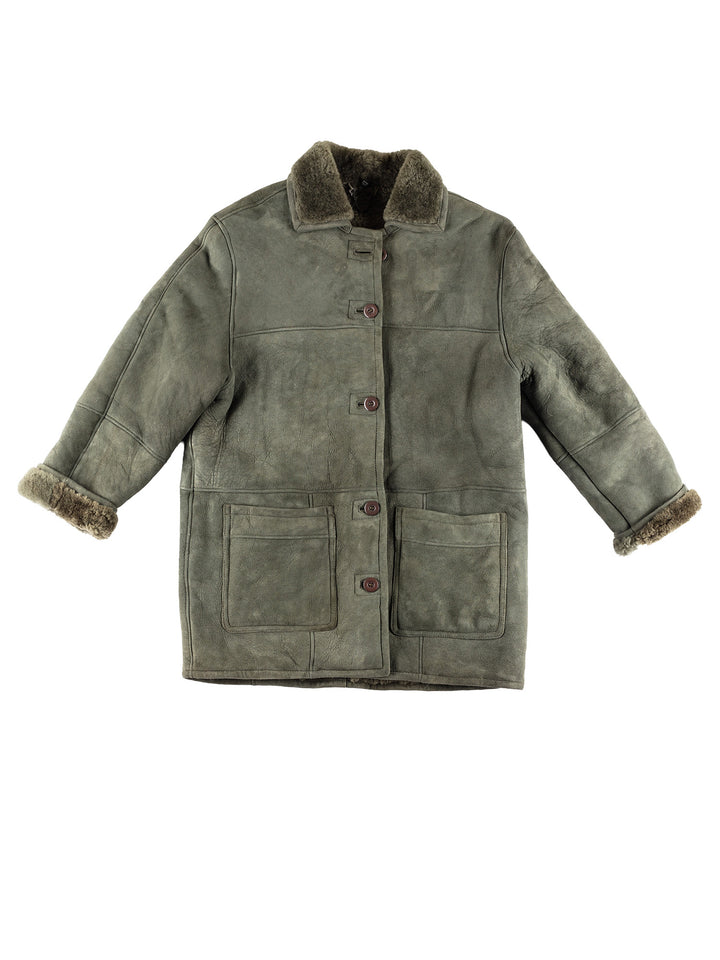 Vintage 80's Women Sheepskin Coat in GreenMN432