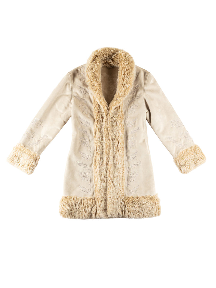 Vintage 70's Women Faux Sheepskin Coat in BeigeMN652