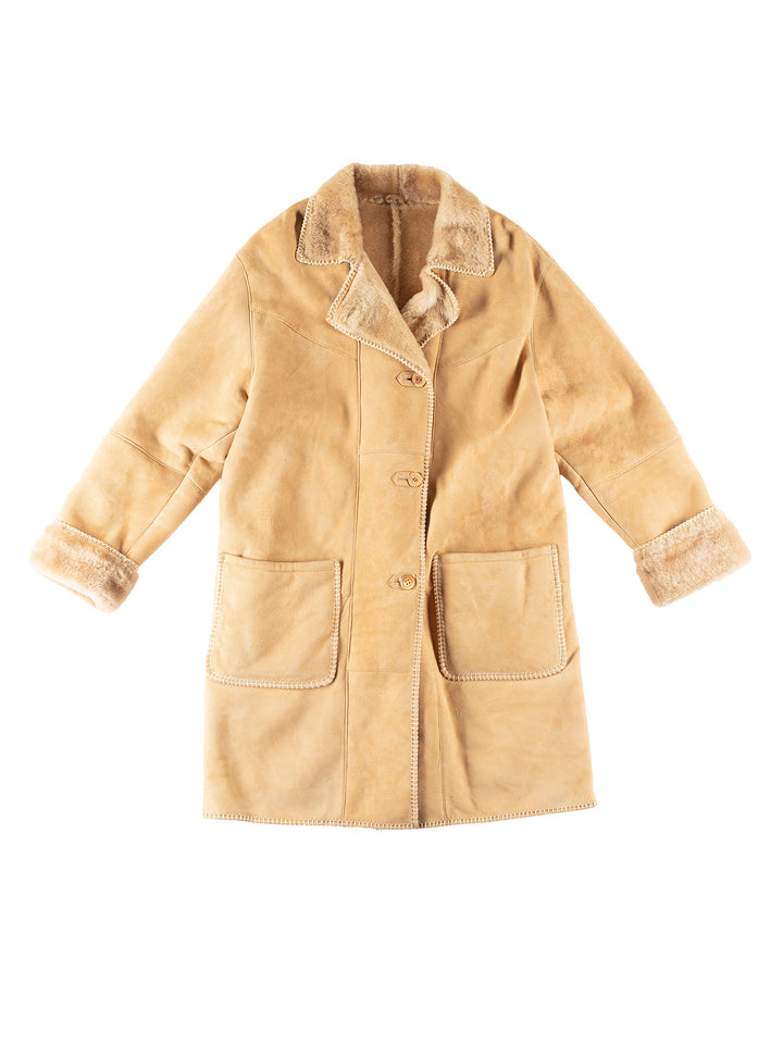 Vintage 70's Women Sheepskin Coat in BeigeMN769