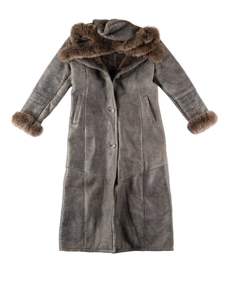 Vintage 70's Women Sheepskin Coat in GrayMN293