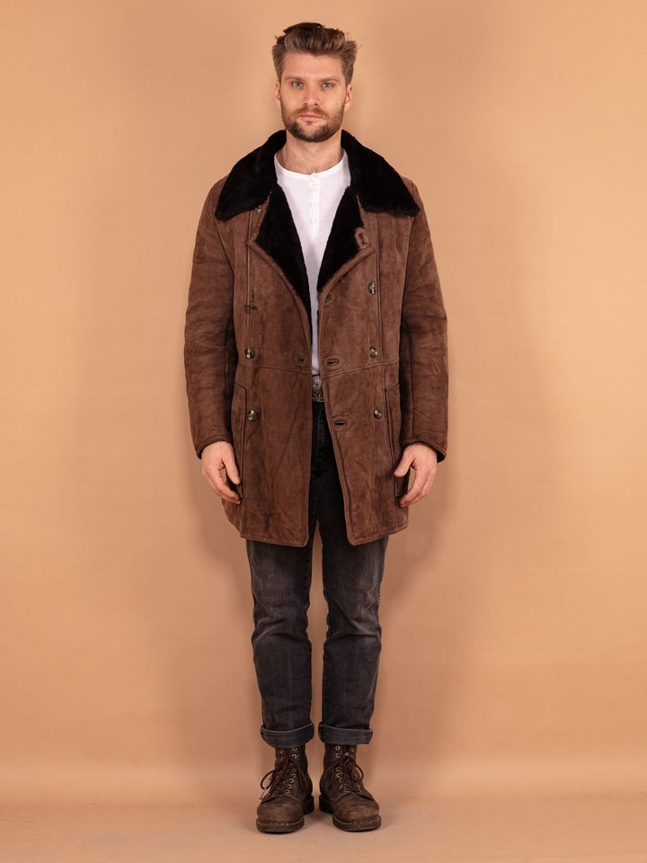 Vintage 70's Men Sheepskin Coat in Brown - NorthernGrip