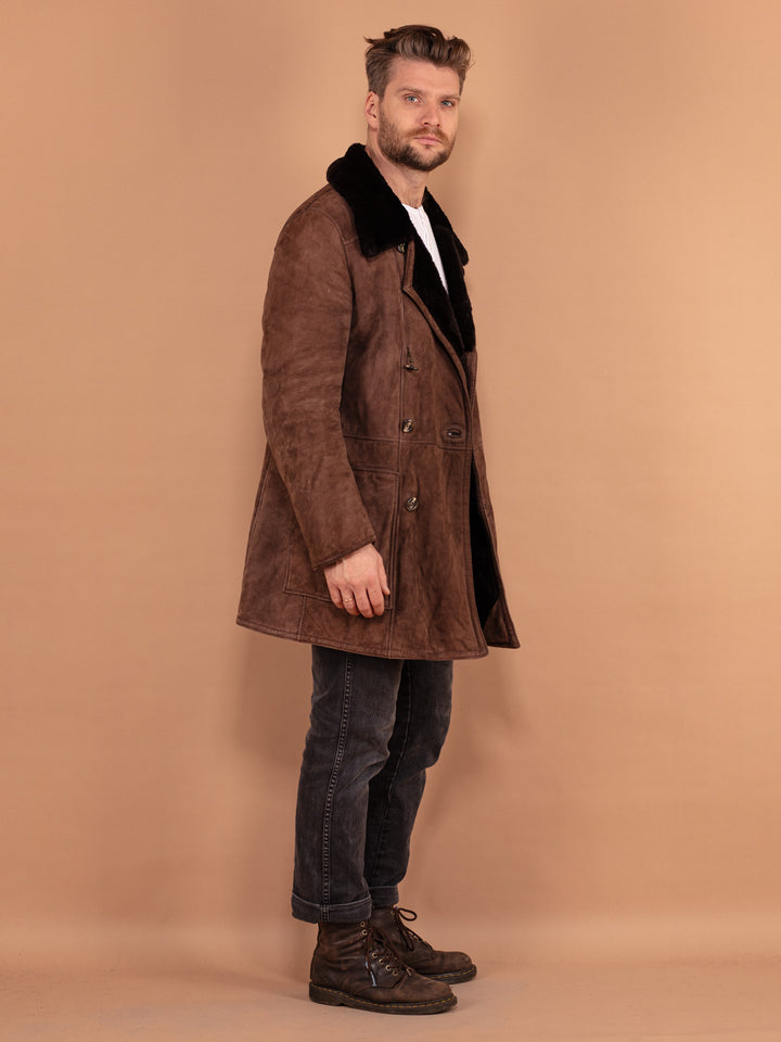 Vintage 70's Men Sheepskin Coat in Brown - NorthernGrip
