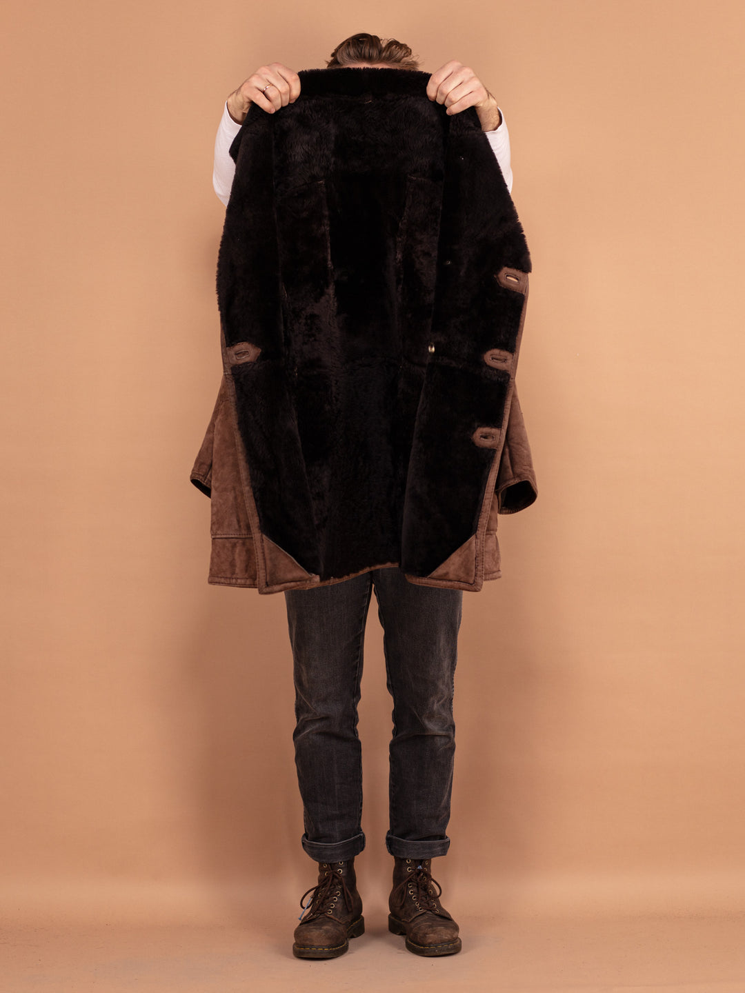 Vintage 70's Men Sheepskin Coat in Brown - NorthernGrip