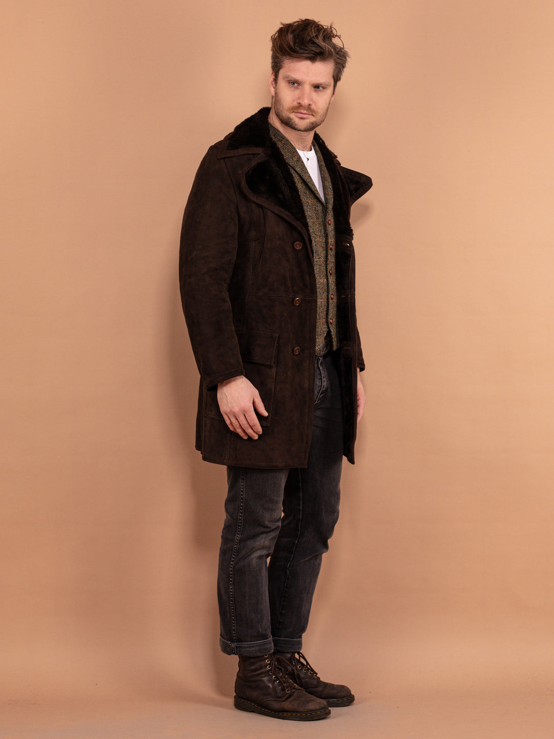 Vintage 70's Men Suede Sherpa Coat in Brown - NorthernGrip