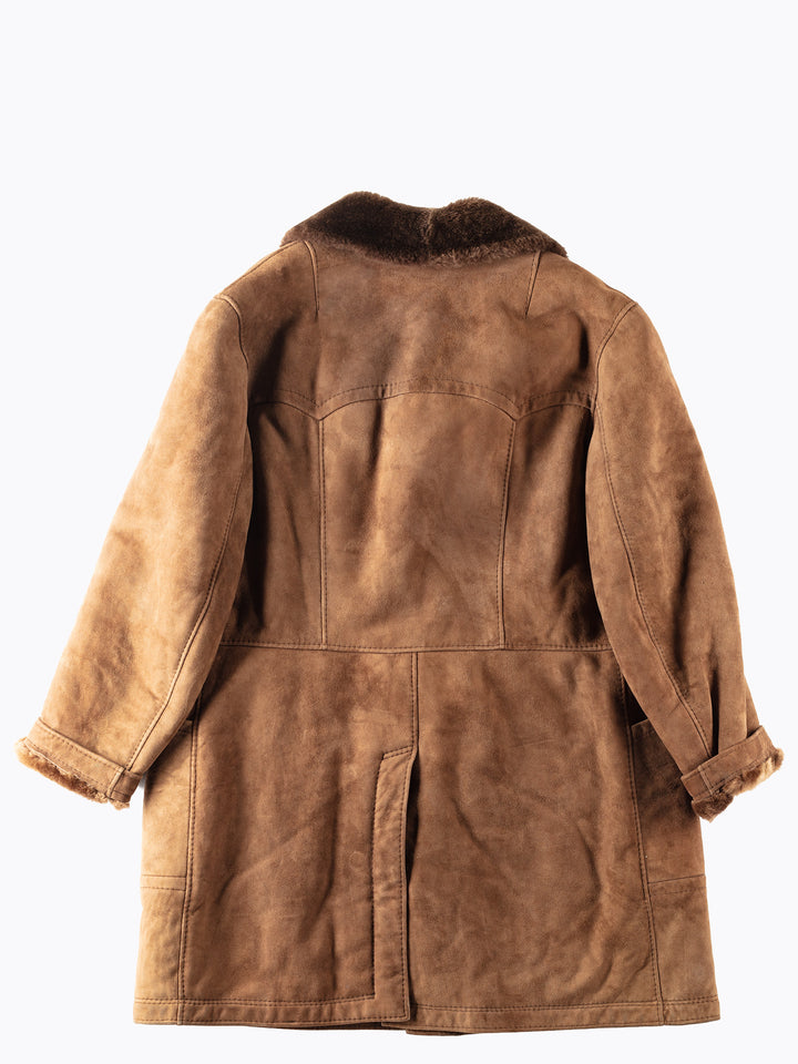 Vintage 70's Men Sheepskin Shearling Coat in Brown