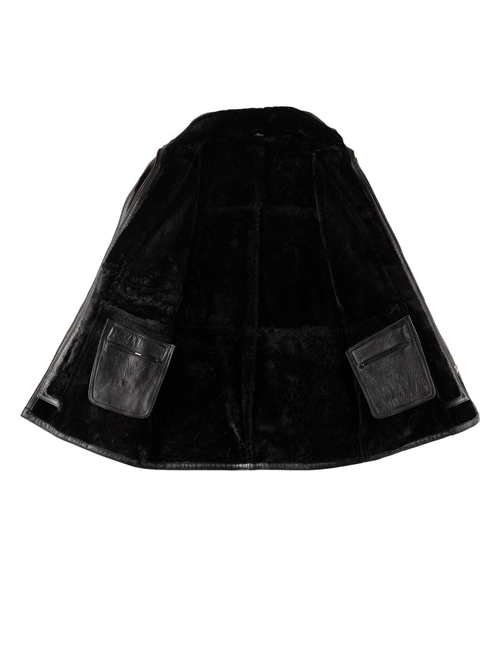 Vintage 80's Men Sheepskin Coat in BlackVN526