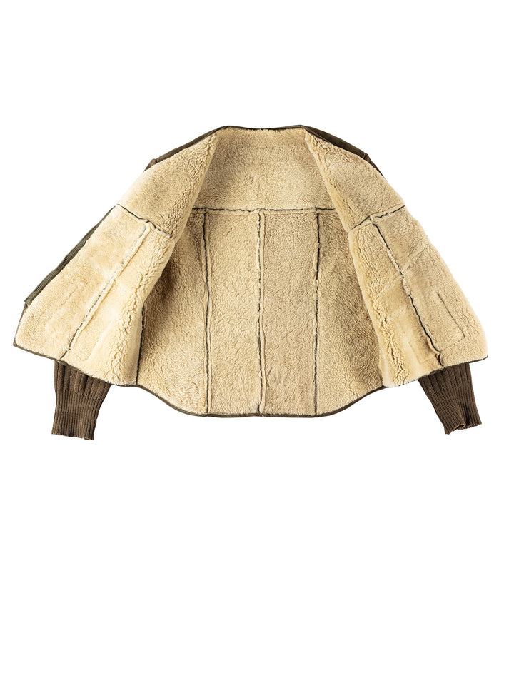 Vintage 80's Women Sheepskin Jacket in KhakiMN518