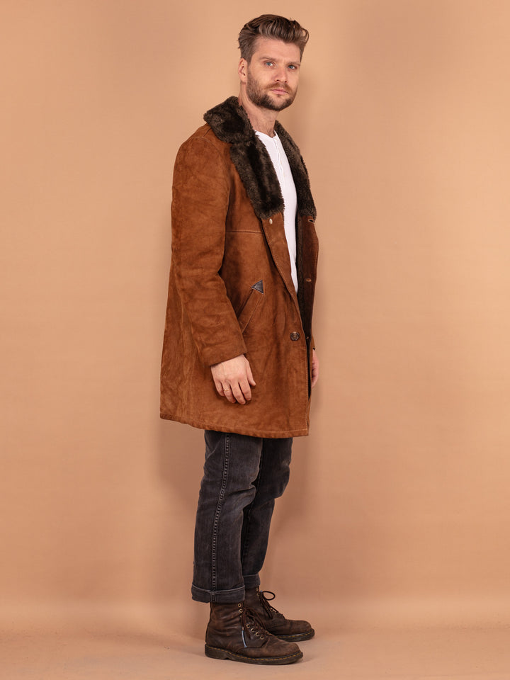Vintage 70's Men Suede Sherpa Coat in Brown - NorthernGrip