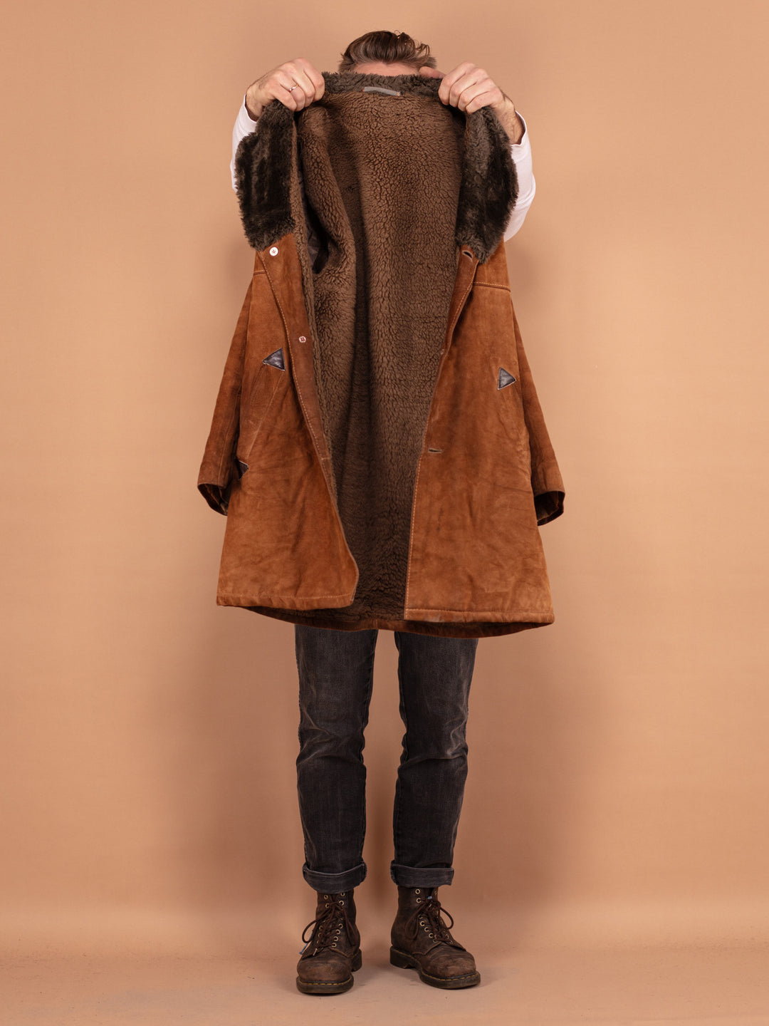 Vintage 70's Men Suede Sherpa Coat in Brown - NorthernGrip