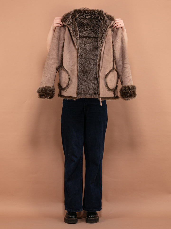 Vintage 90's Women Faux Shearling Jacket in Beige - NorthernGrip